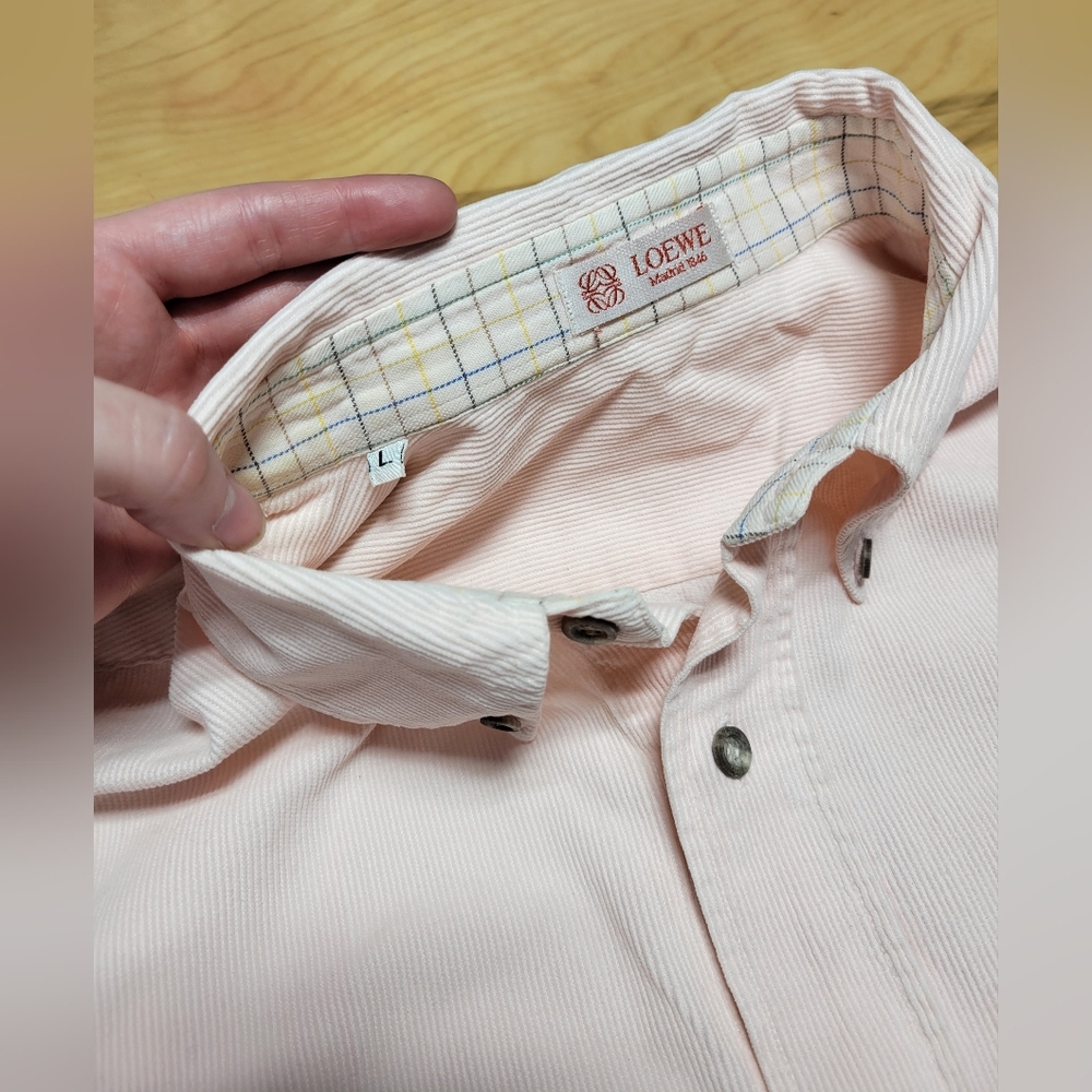 Vintage 90s Loewe Pink Corduroy Button Down Shirt Large
